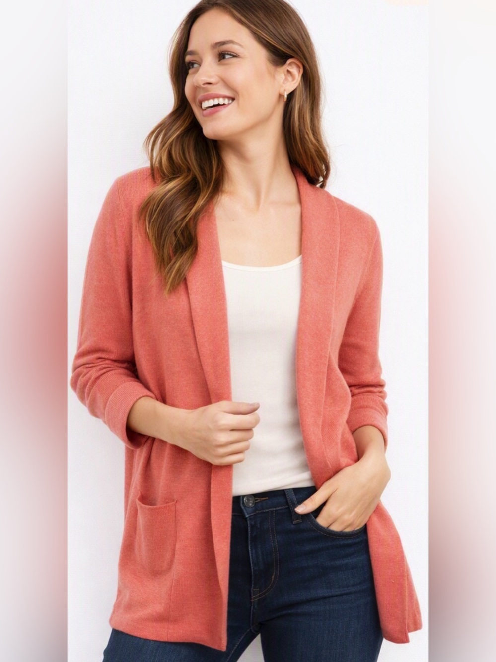 REPEAT Womens Vintage Luxe Front Pocket Cardigan in Flamingo Sz 38/S